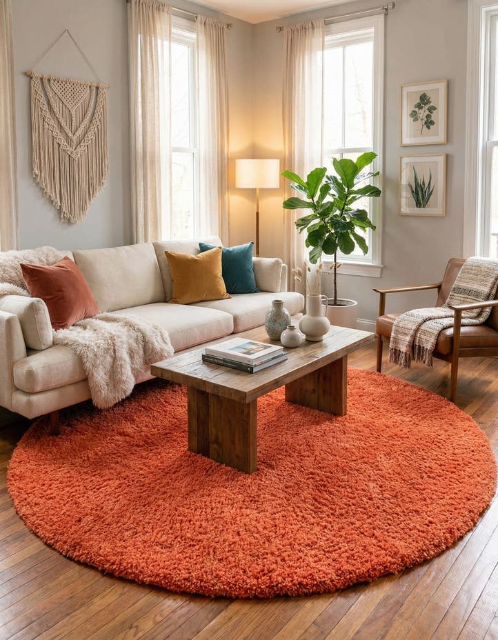 7' 10 x 7' 10 Solid Shag Round Rug