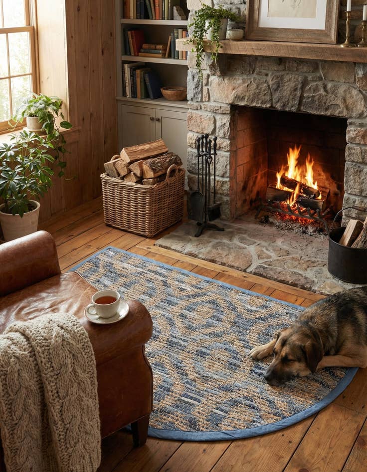 Detail image of  2' 2 x 3' 7  Hand Woven Chindi Jute Hearth Rug