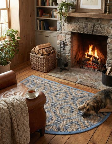 Navy Blue Hand Woven Chindi Jute Hearth Rug