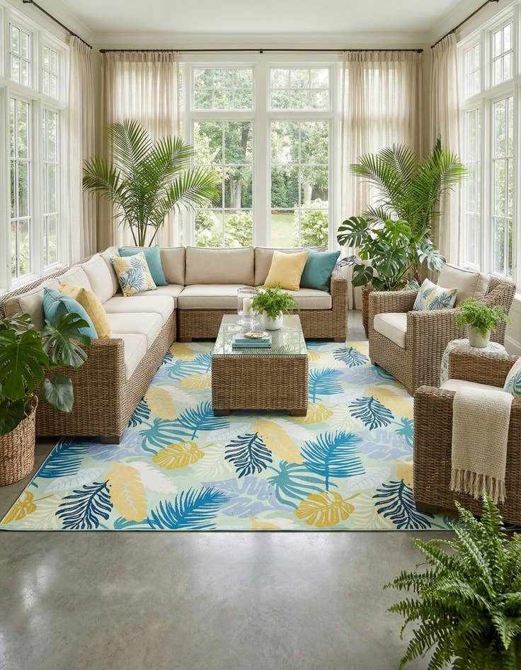 Detail image of 10' x 12'  Washable Botanical Indoor / Outdoor Rug
