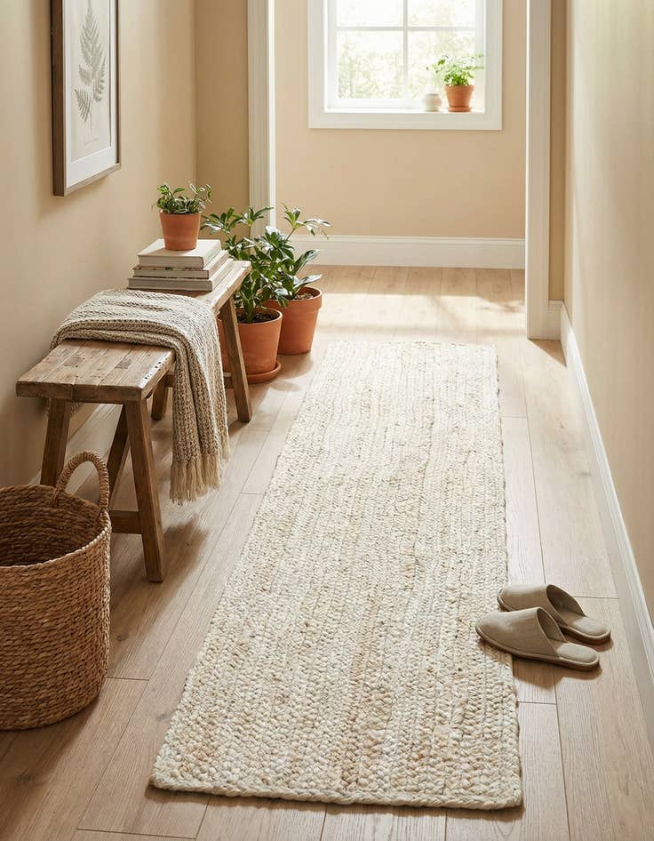 Detail image of 1' 2 x 8' Handmade Braided Jute Table Runner Rug