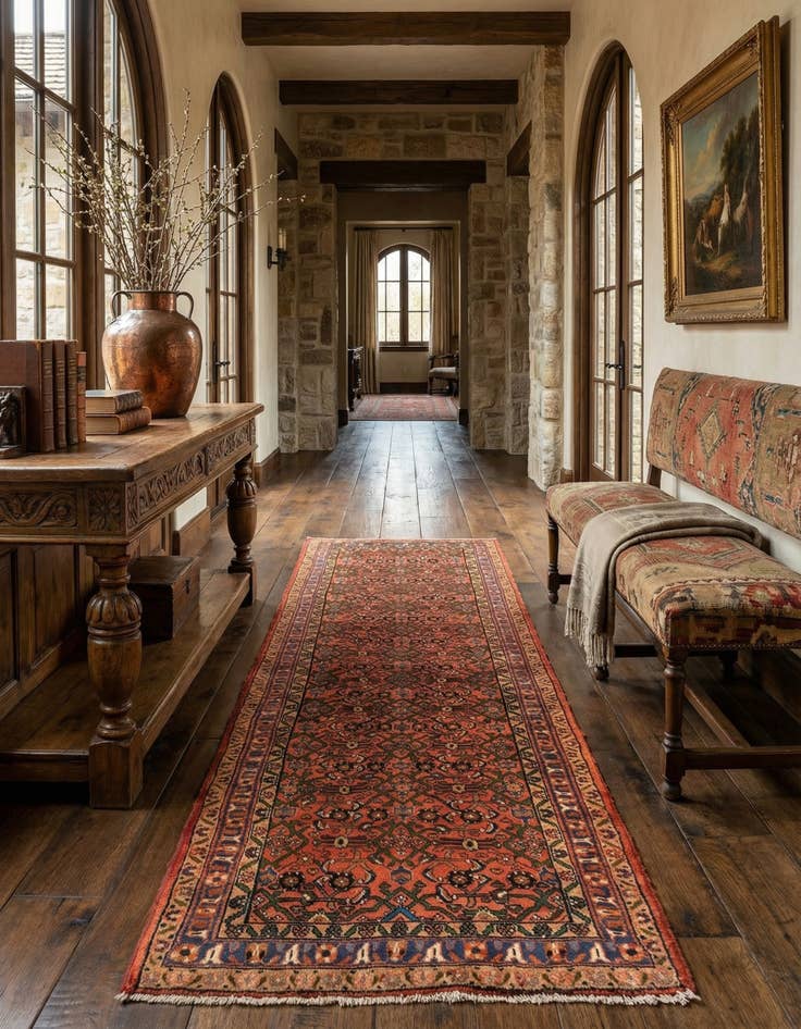 Detail image of 3' 6 x 9' 5 Hamedan Wool Runner Rug