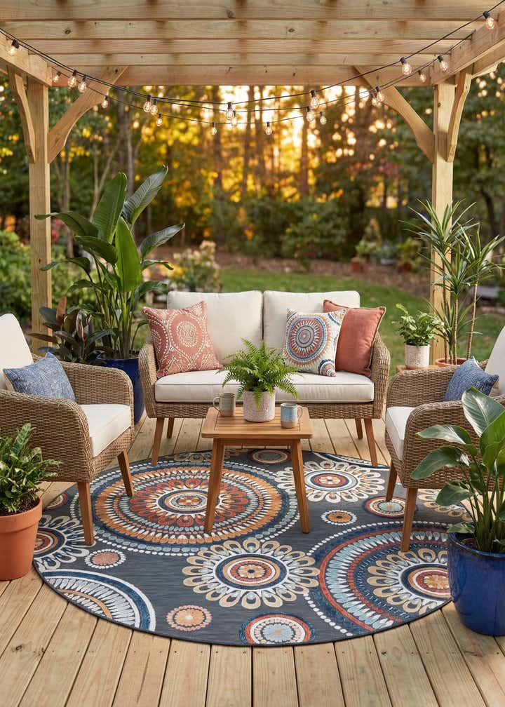 8' 2 x 8' 2 Easy-Clean Botanical Indoor / Outdoor Round Rug