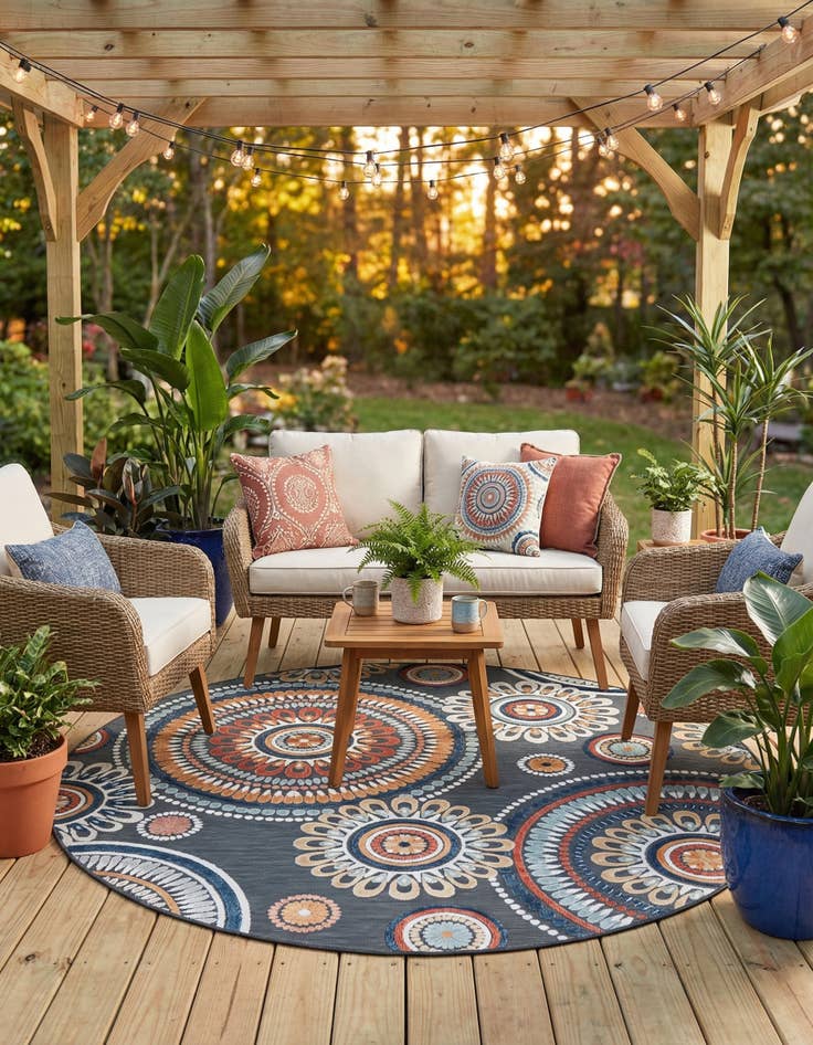 Detail image of  8' 2 x 8' 2  Washable Botanical Indoor / Outdoor Round Rug