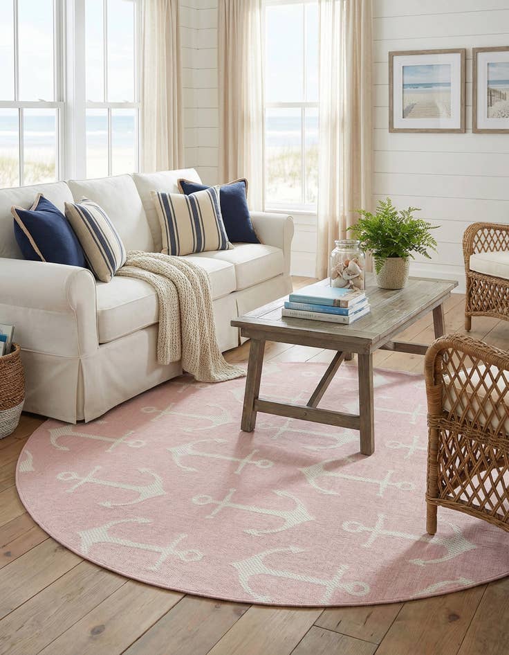 Detail image of 7' 10 x 7' 10  Washable Coastal Indoor / Outdoor Round Rug