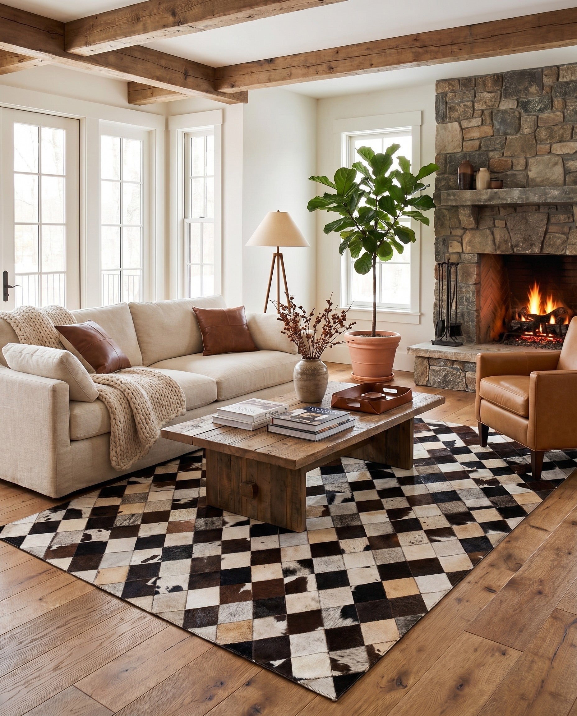 4' 8 x 6' 8 Cowhide Leather Rug