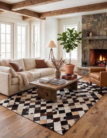 4' 8 x 6' 8 Cowhide Leather Rug