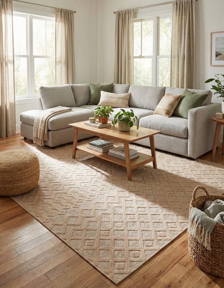 Detail image of 9' x 12' Easy-Clean Trellis Textured Indoor / Outdoor Rug