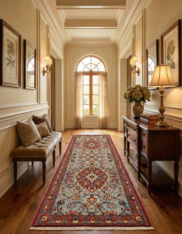 2' 7 x 7' 10 Hand Knotted Qom Persian Runner Rug
