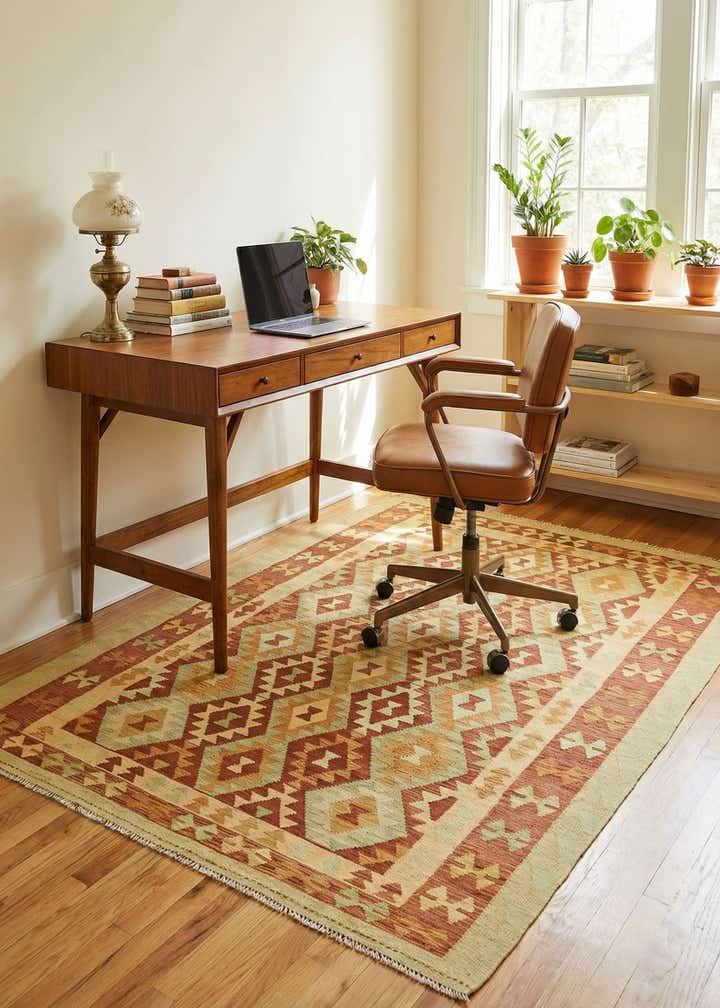4' 9 x 6' 6 Hand Woven Kilim Waziri Wool Rug
