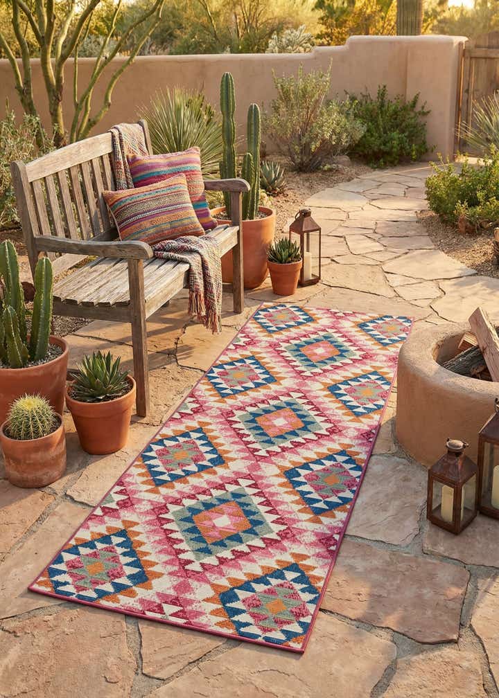 2' 7 x 5' 3 Easy-Clean Southwestern Indoor / Outdoor Runner Rug