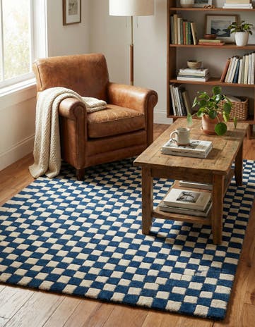 Blue and White Hand Tufted Wool Rug