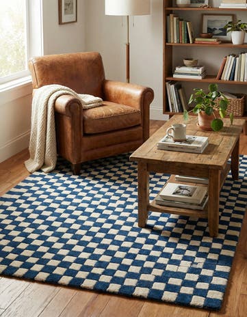Blue and White Hand Tufted Wool Rug