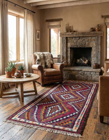 4' 4 x 8' 3 Hand Woven Kilim Fars Wool Rug
