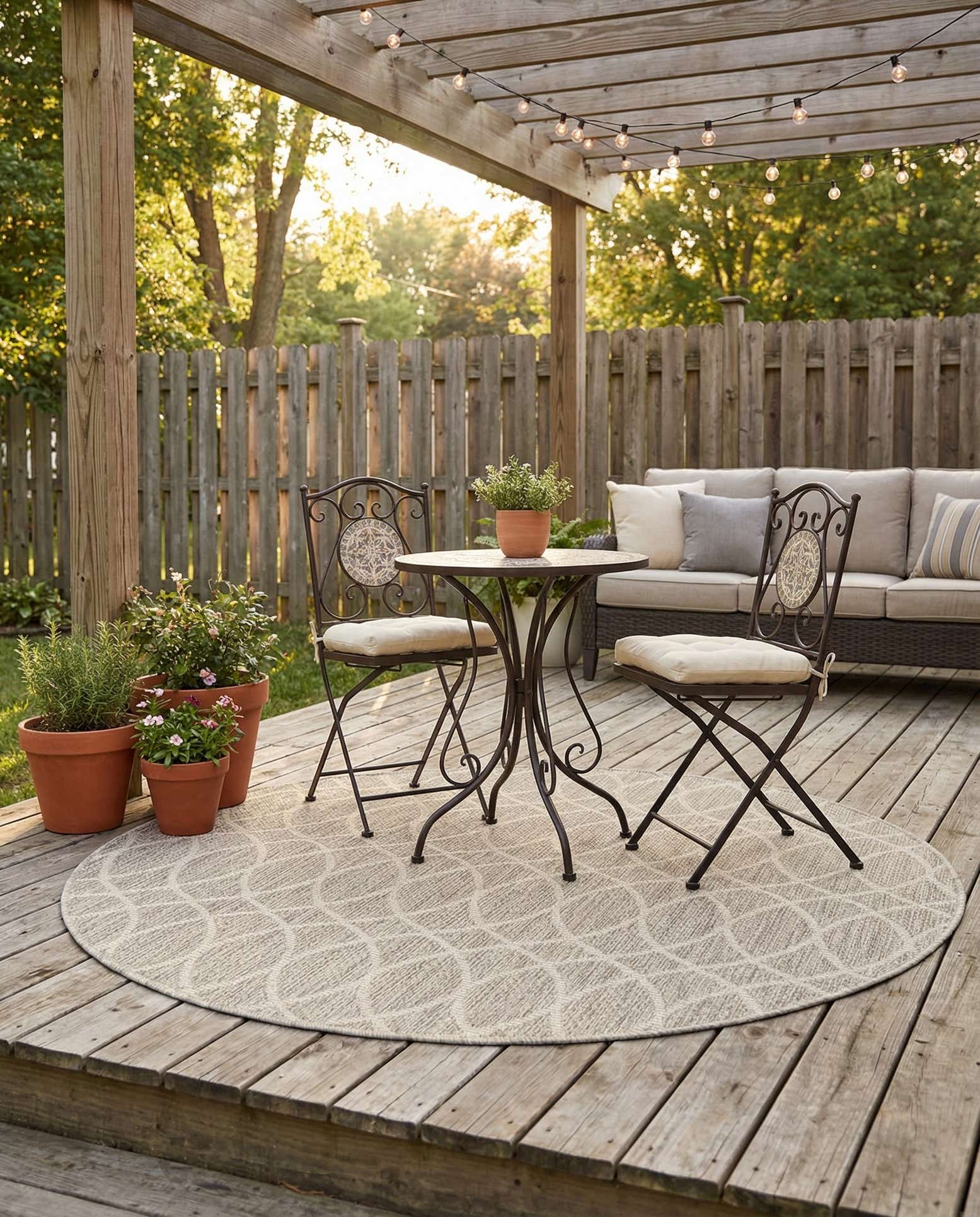 4' x 4' Easy-Clean Trellis Indoor / Outdoor Round Rug