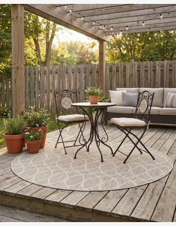 Light Gray Easy-Clean Lattice Indoor / Outdoor Round Rug