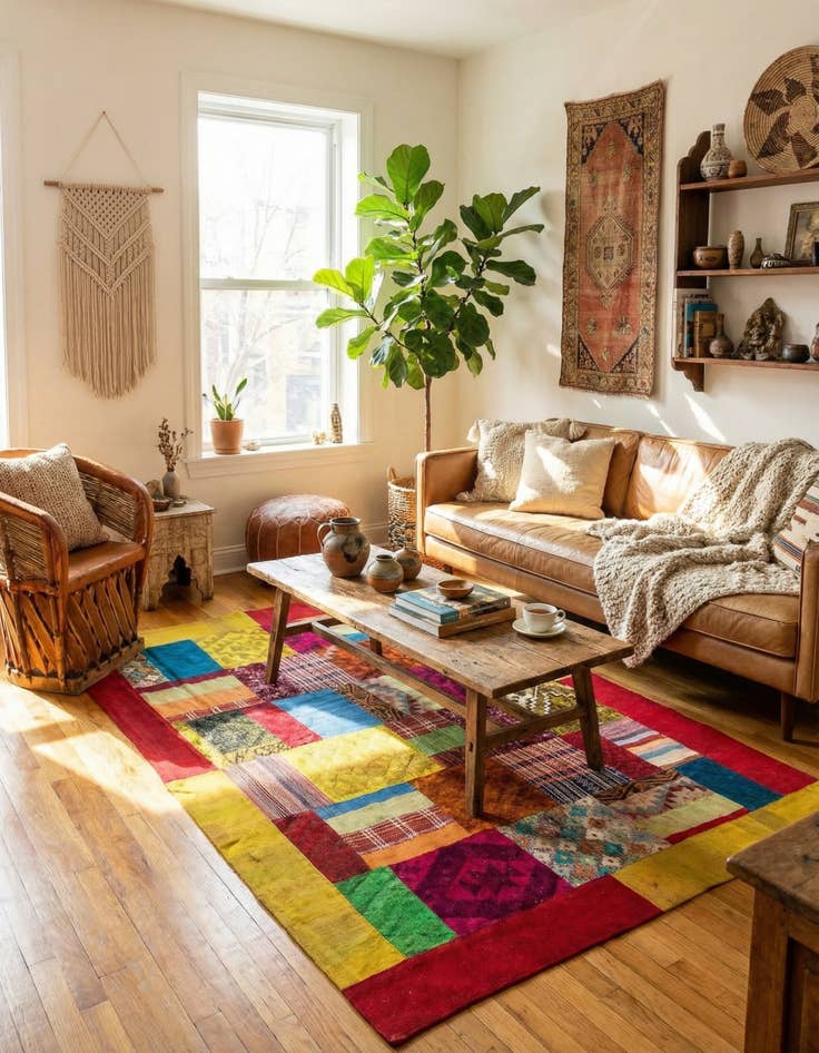 Detail image of 5' 8 x 8' 2  Hand Woven Kilim Patchwork Wool Rug