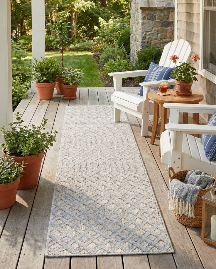 Detail image of 2' x 8' Easy-Clean Trellis Textured Indoor / Outdoor Runner Rug