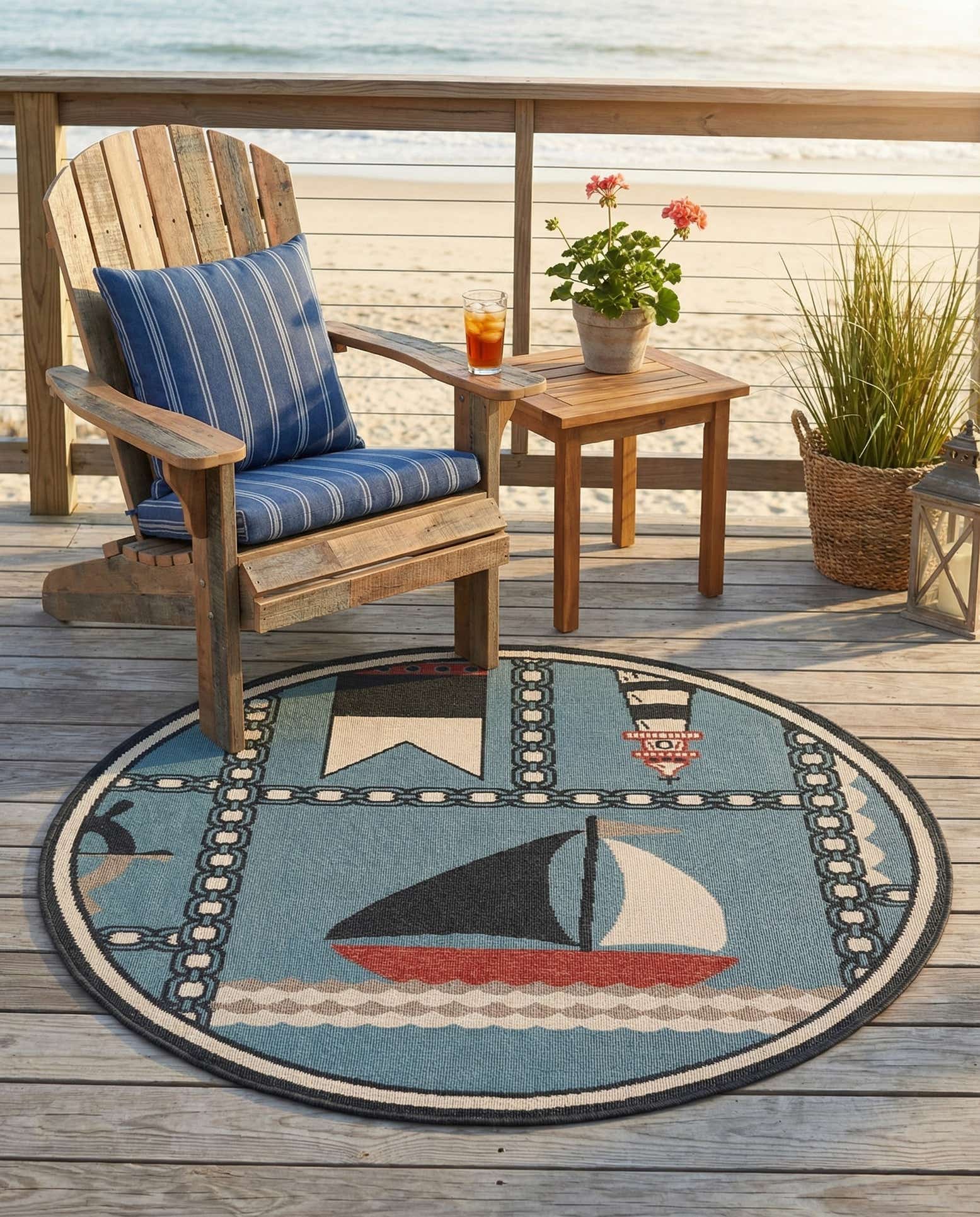 5' x 5' Easy-Clean Coastal Indoor / Outdoor Round Rug