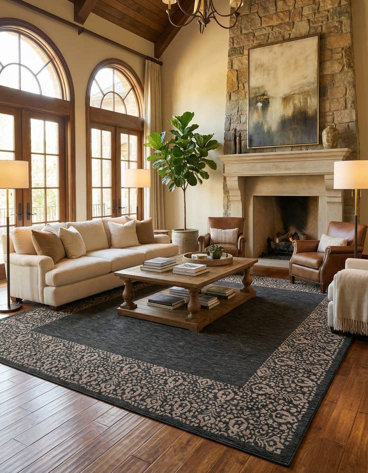 Detail image of 13' x 13'  Washable Border Indoor / Outdoor Square Rug