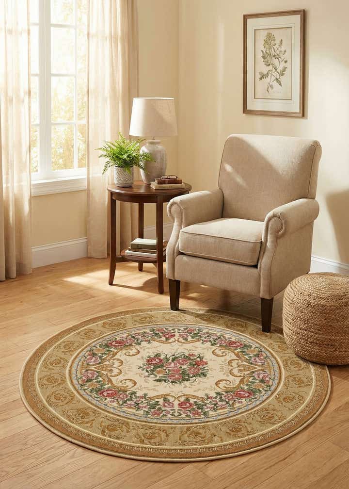 4' x 4' Easy-Clean Traditional Indoor / Outdoor Round Rug