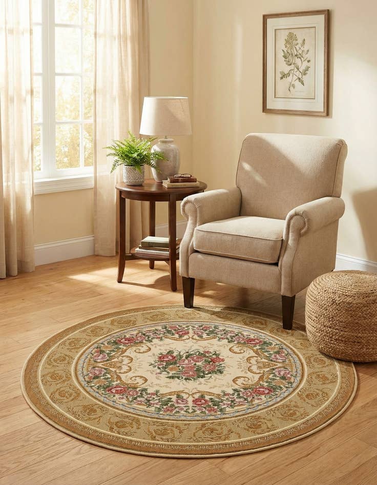 Detail image of 4' x 4' Easy-Clean Traditional Indoor / Outdoor Round Rug