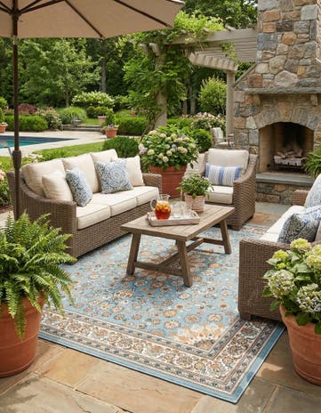 10' x 10' Easy-Clean Traditional Indoor / Outdoor Square Rug