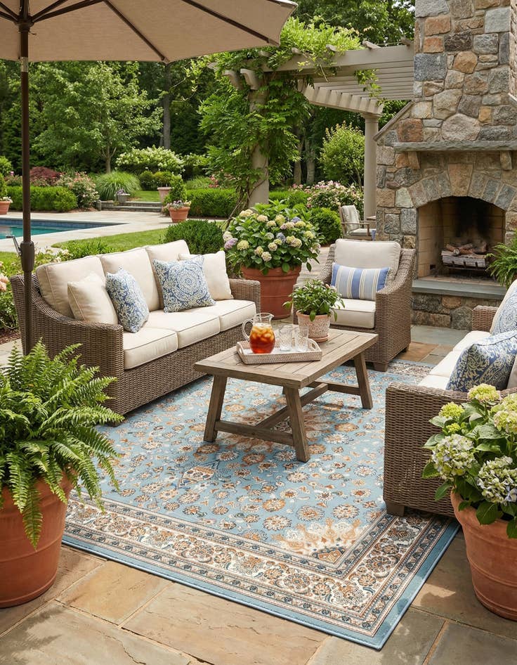 Detail image of 10' x 10'  Washable Traditional Indoor / Outdoor Square Rug