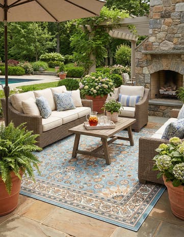 10' x 10' Easy-Clean Traditional Indoor / Outdoor Square Rug
