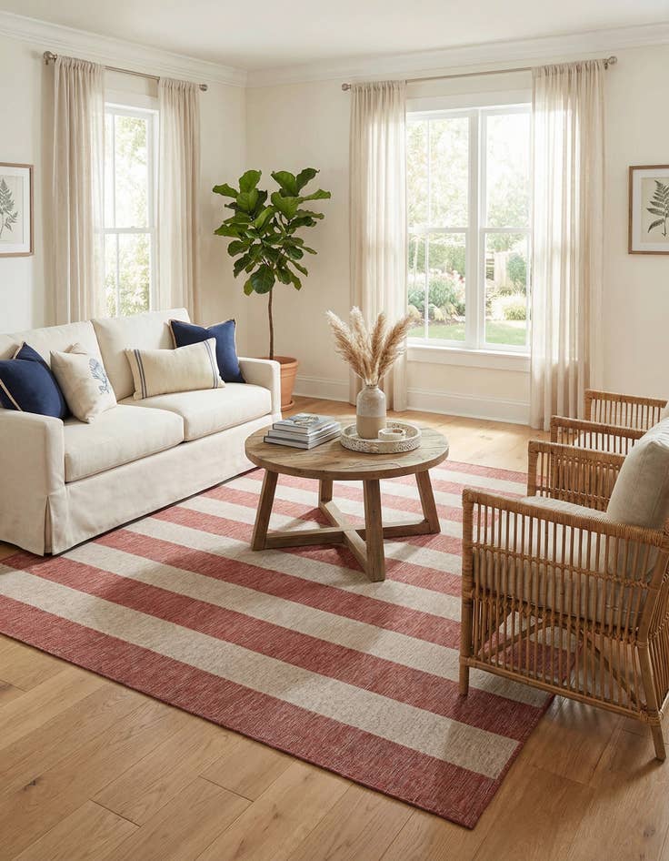 Detail image of 13' x 13'  Washable Striped Indoor / Outdoor Square Rug