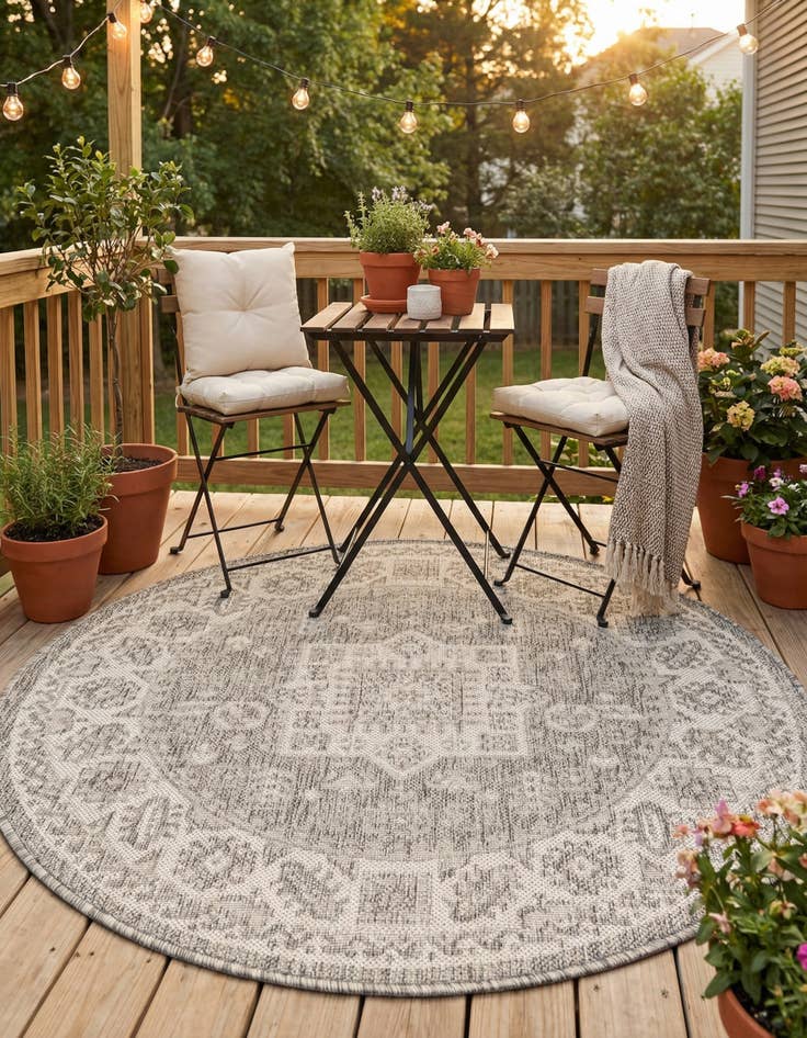 Detail image of  3' x 3'  Washable Aztec Indoor / Outdoor Round Rug
