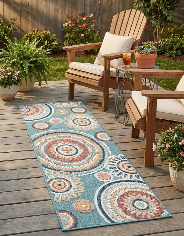 Detail image of  2' 2 x 6'  Washable Botanical Indoor / Outdoor Runner Rug