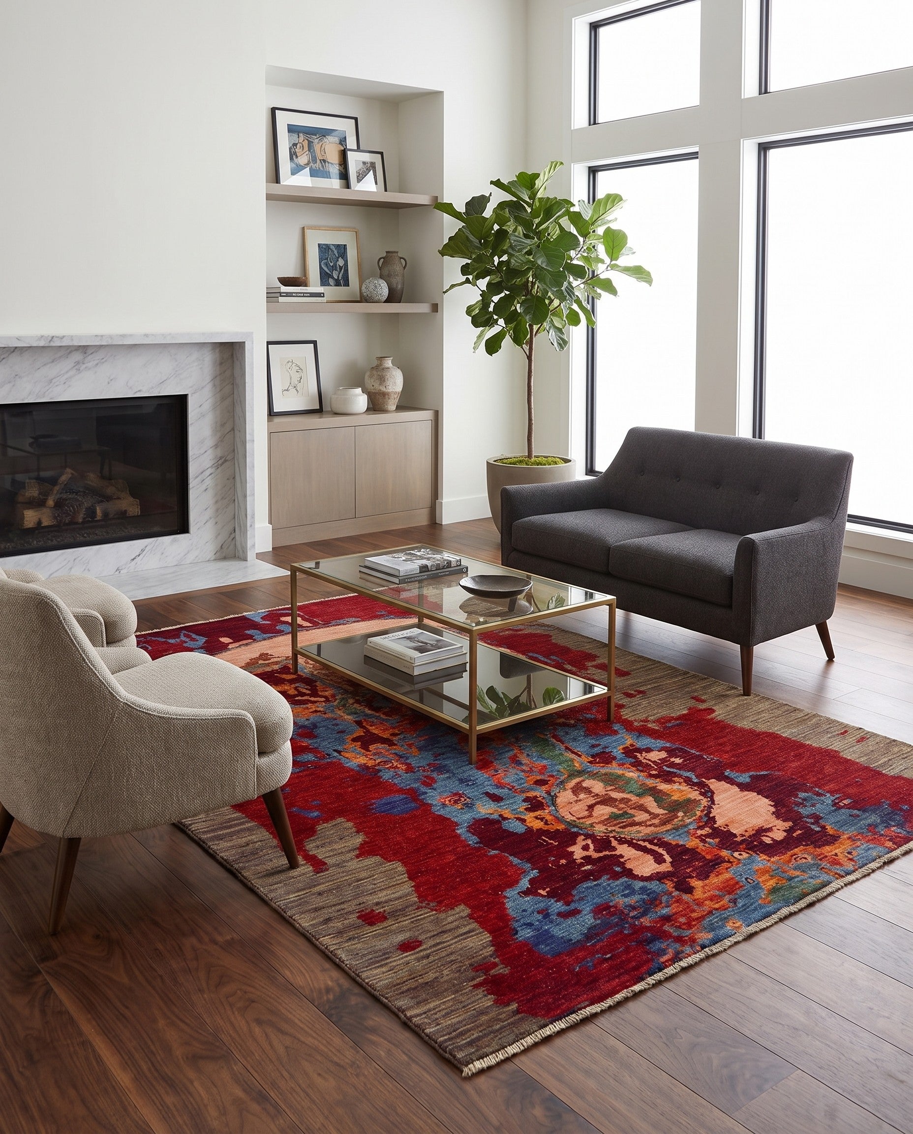 4' 11 x 6' 10 Hand Knotted Modern Ziegler Rug