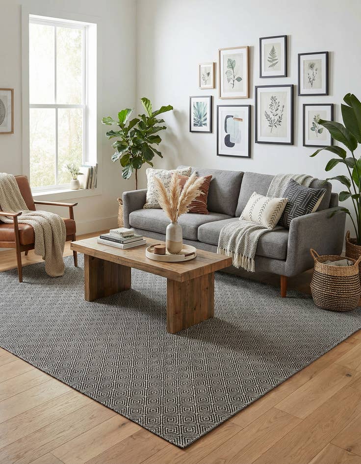 Detail image of 7' 10 x 10'  Hand Woven Geo Trellis Flatweave Rug