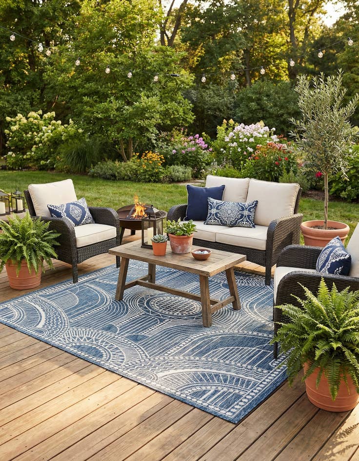 Detail image of 7' 10 x 10'  Washable Traditional Indoor / Outdoor Rug