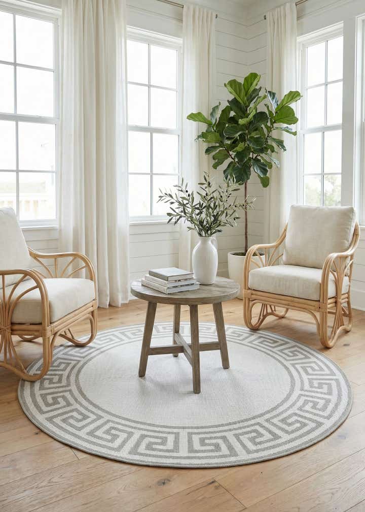 4' x 4' Easy-Clean Coastal Indoor / Outdoor Round Rug