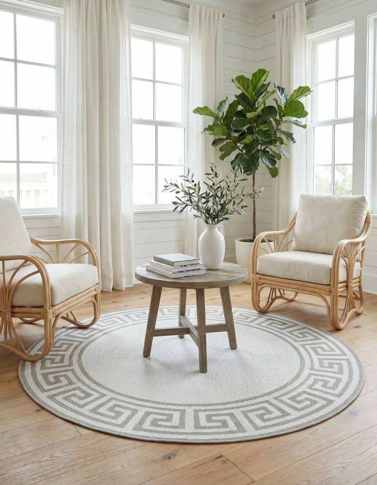 Detail image of 4' x 4'  Washable Coastal Indoor / Outdoor Round Rug