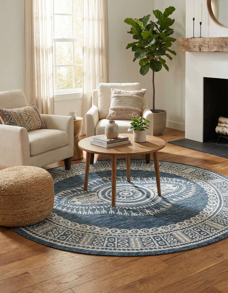 Detail image of 6' x 6' Easy-Clean Traditional Indoor / Outdoor Round Rug