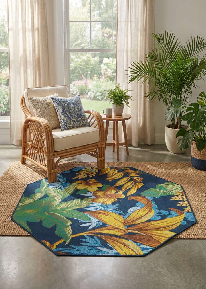 4' x 4' Easy-Clean Botanical Indoor / Outdoor Octagon Rug