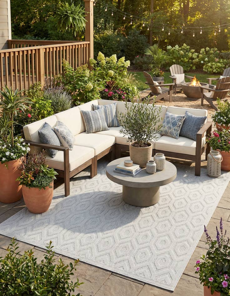 Detail image of  7' 10 x 7' 10  Washable Trellis Textured Indoor / Outdoor Square Rug