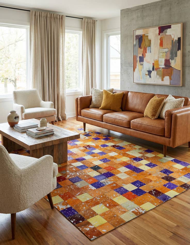 Detail image of 4' 11 x 7' 10 Cowhide - Patchwork Rug