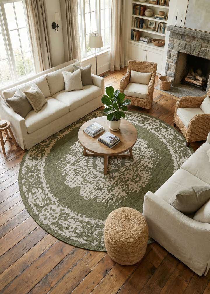 13' x 13' Easy-Clean Traditional Indoor / Outdoor Round Rug
