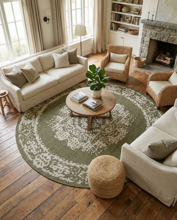 13' x 13' Easy-Clean Traditional Indoor / Outdoor Round Rug
