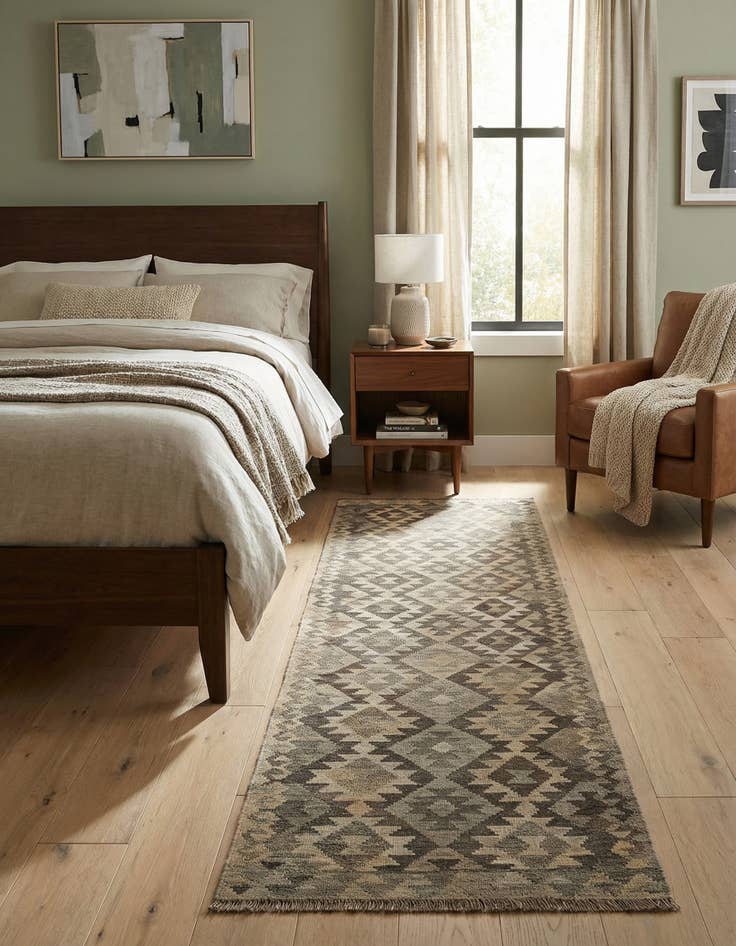 Detail image of 2' 11 x 9' 7 Hand Woven Kilim Maymana Wool Runner Rug