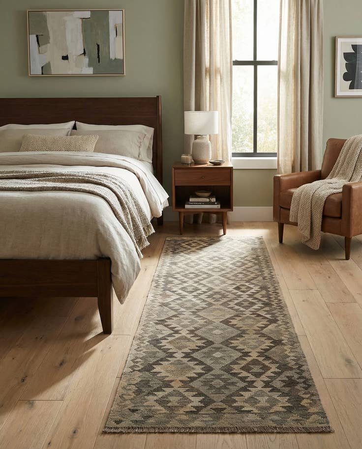Detail image of 2' 11 x 9' 7 Hand Woven Kilim Maymana Wool Runner Rug