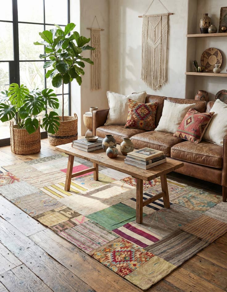 Detail image of 5' 3 x 8' 10  Hand Woven Kilim Patchwork Wool Rug