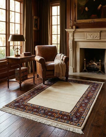 3' 4 x 4' 11 Hand Knotted Birjend Persian Wool Rug