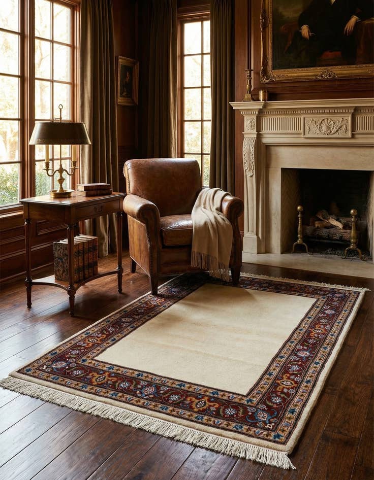 Detail image of  3' 4 x 4' 11  Hand Knotted Birjend Persian Wool Rug