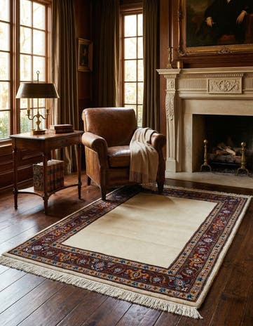 3' 4 x 4' 11 Hand Knotted Birjend Persian Wool Rug