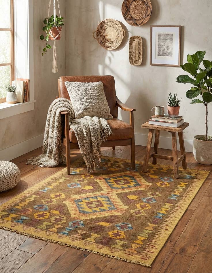 Detail image of 3' x 3' 10  Hand Woven Kilim Maymana Wool Square Rug